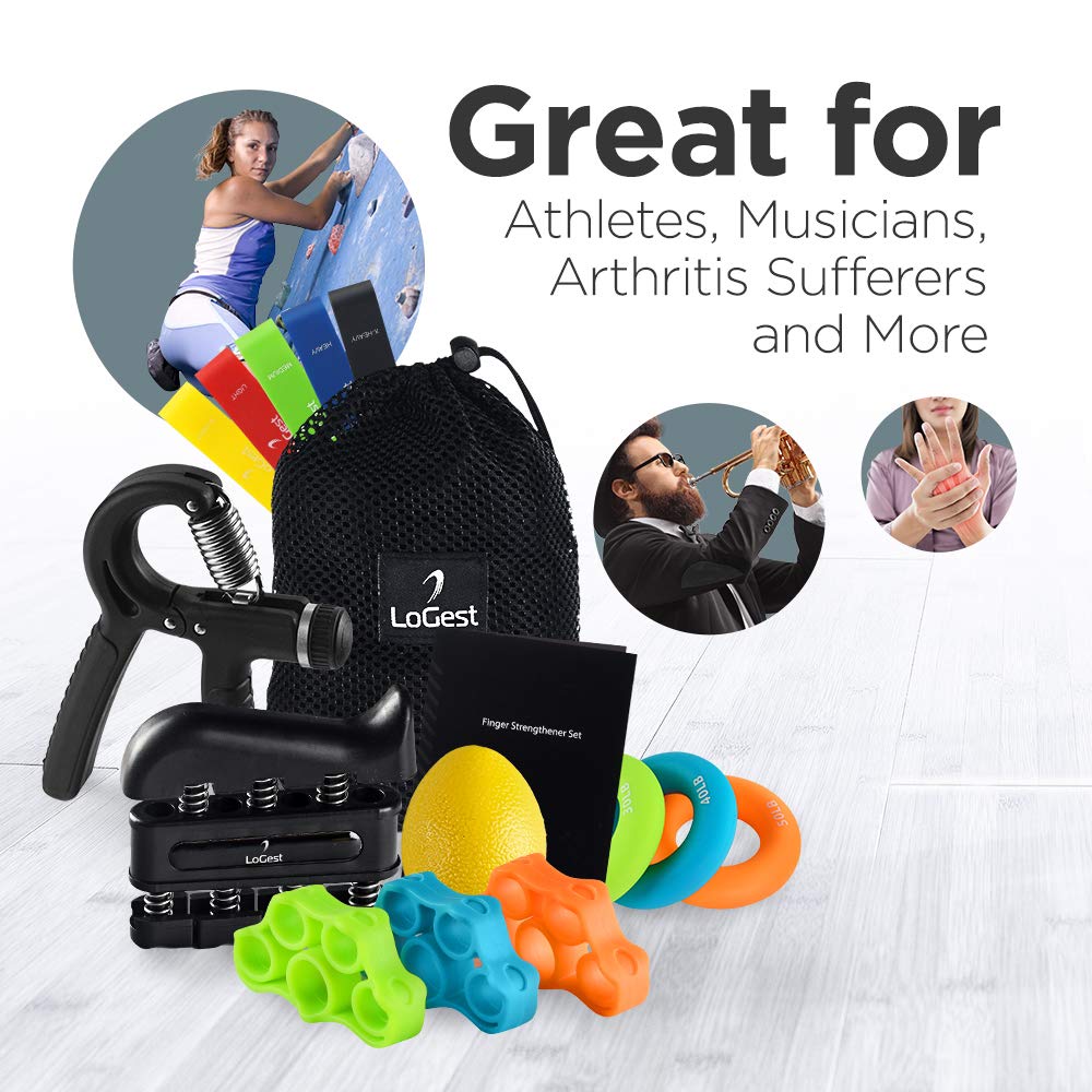 14 Pack Hand Grip Strengthener Set Forearm Adjustable Resistance Hand Gripper, Finger Exerciser, Finger Stretchers, Grip Rings hand exerciser, Stress Relief Grip Ball, Finger Bands Hand Strengthener.