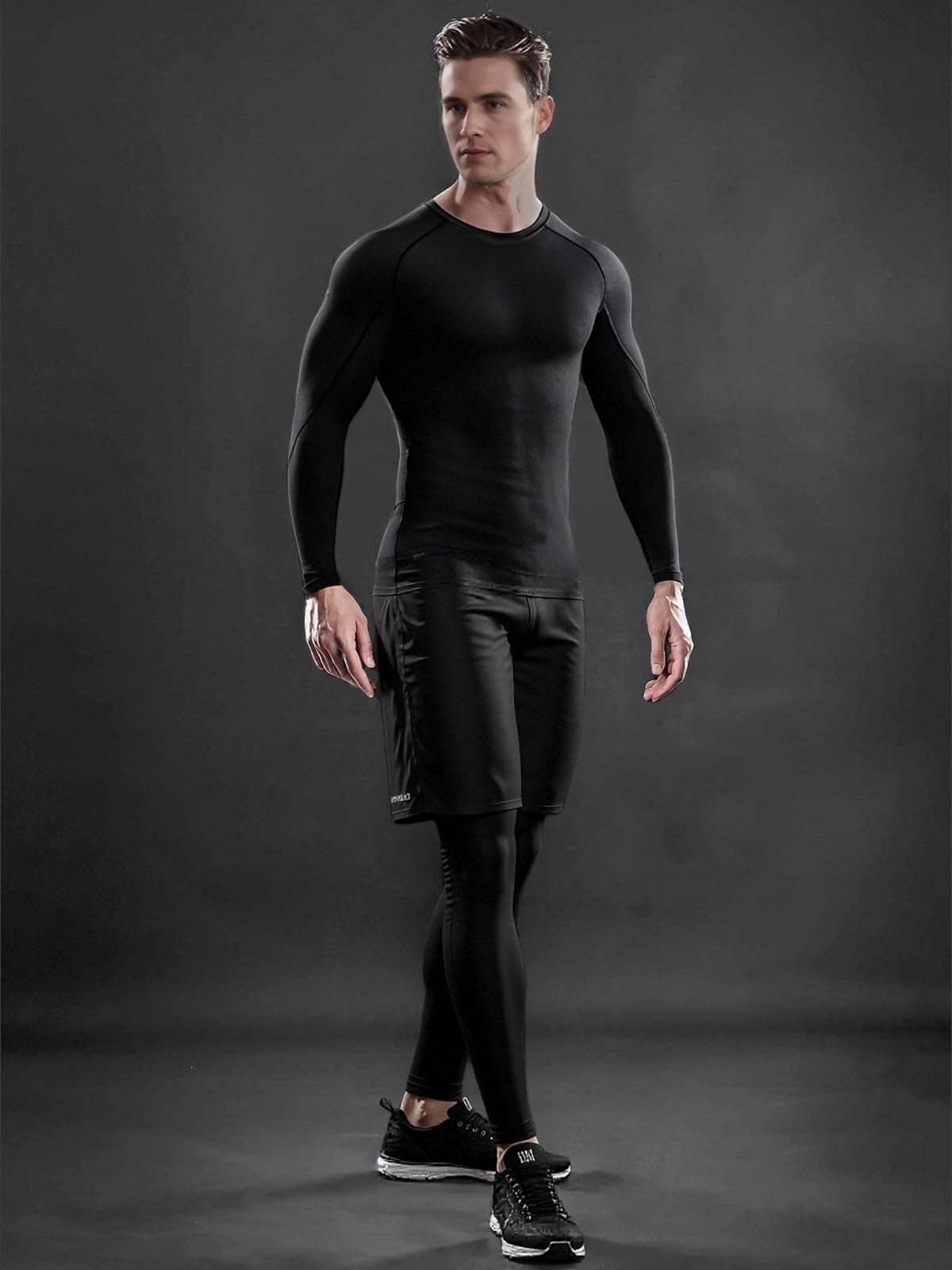 Odoland 3 Pack Long Sleeve Compression Shirts for Men, Crew Neck Sports Undershirt, Athletic Base Layer Top for Workouts Gym,Black*3,XXXL