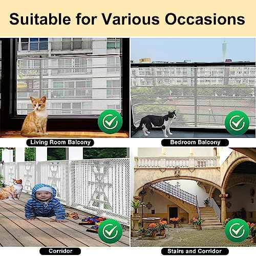 Banister Guard-18ft X 2.66ft Thick Balcony Safety Net for Kid Pet Balcony Guard Balcony Netting for Pet Rail Net for Balcony Apartment Cat Netting Safety Netting for Railings Stair Guards (White)