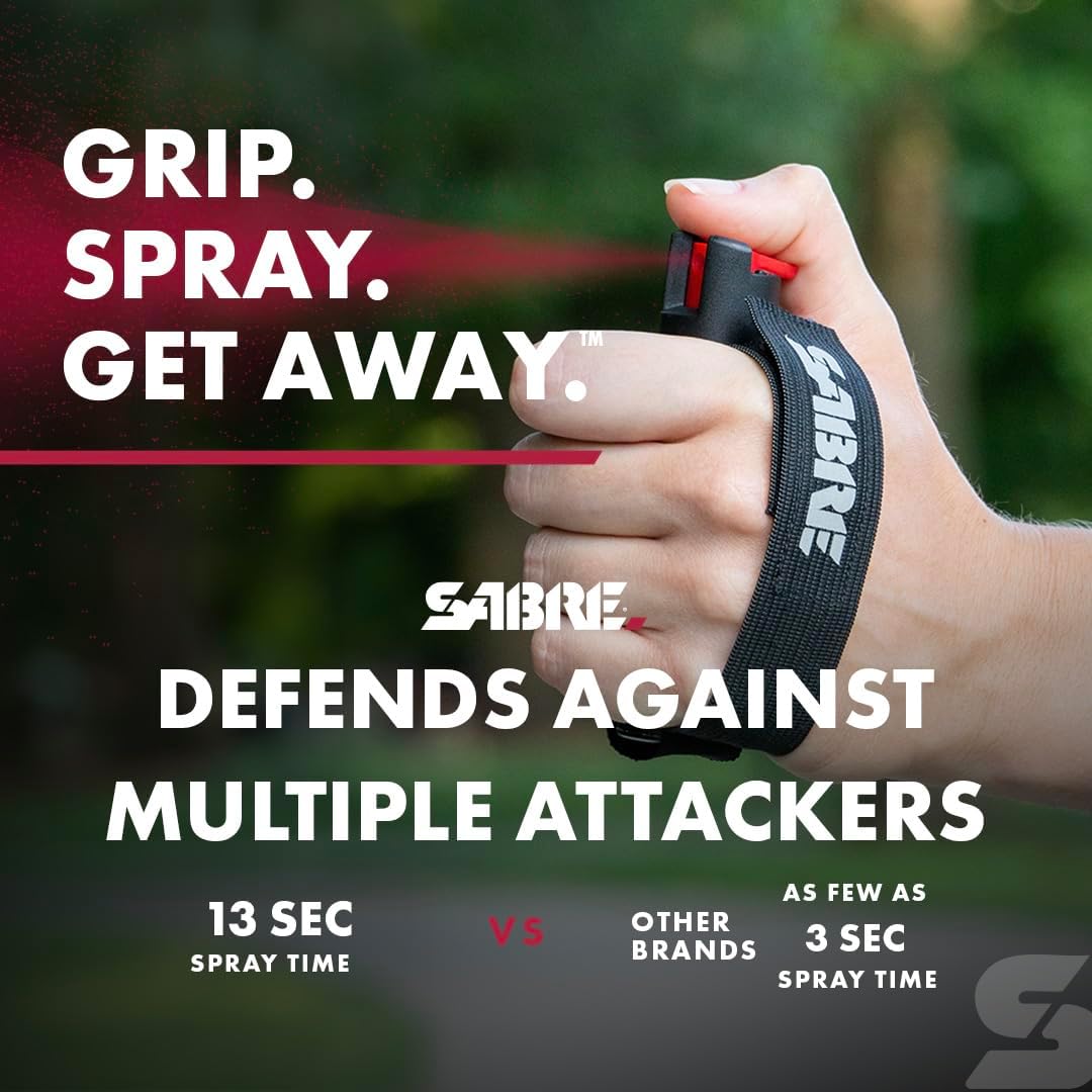 SABRE Runner Pepper Gel - Police Strength OC Spray with 360° Reflective Hand Strap, 0.67 fl oz, 13 Seconds Spray Time