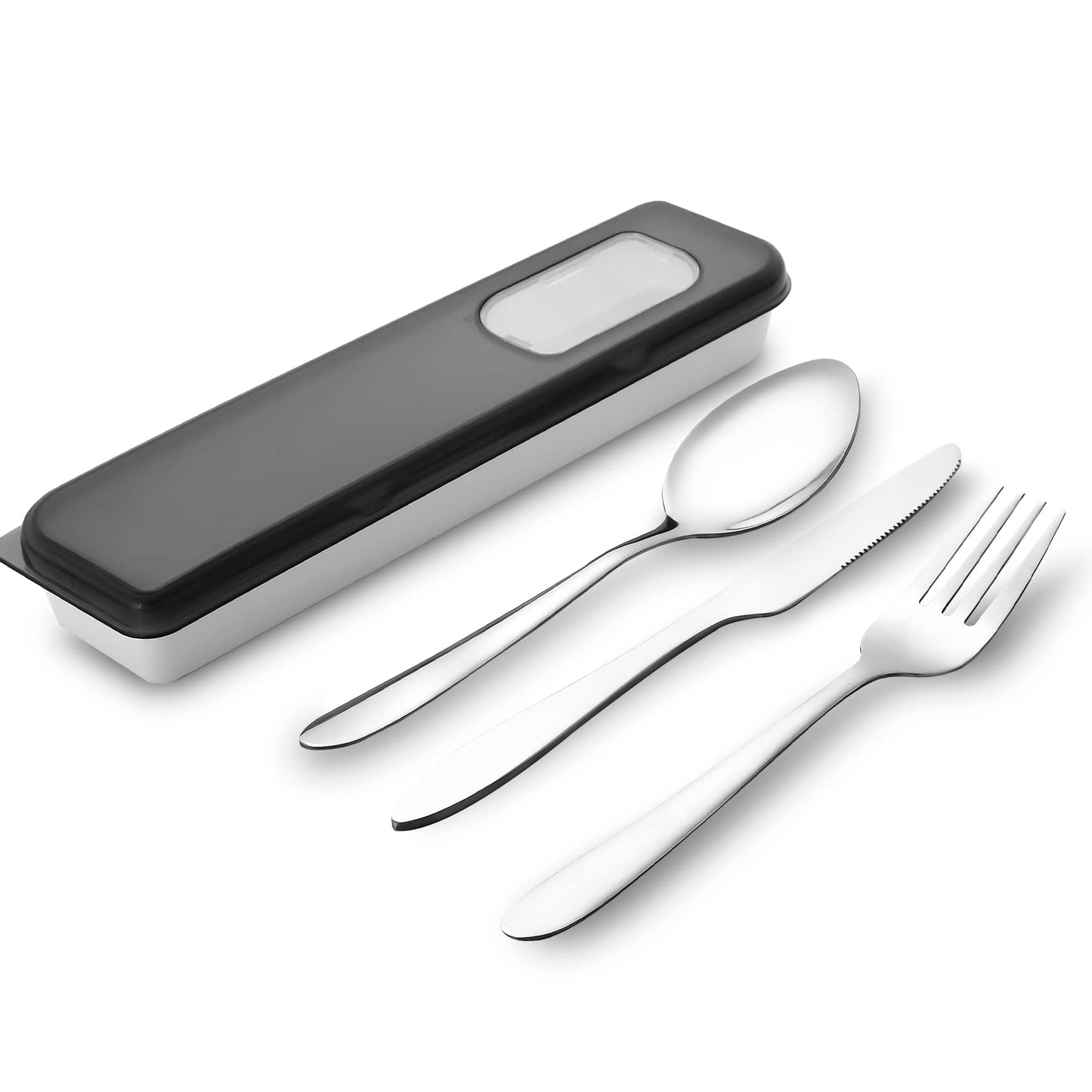 HMDZMR Travel Utensils with Case, 4pcs Stainless Steel Knives Spoons and Forks Set, Reusable Cutlery Set for Camping Picnic Hiking Office