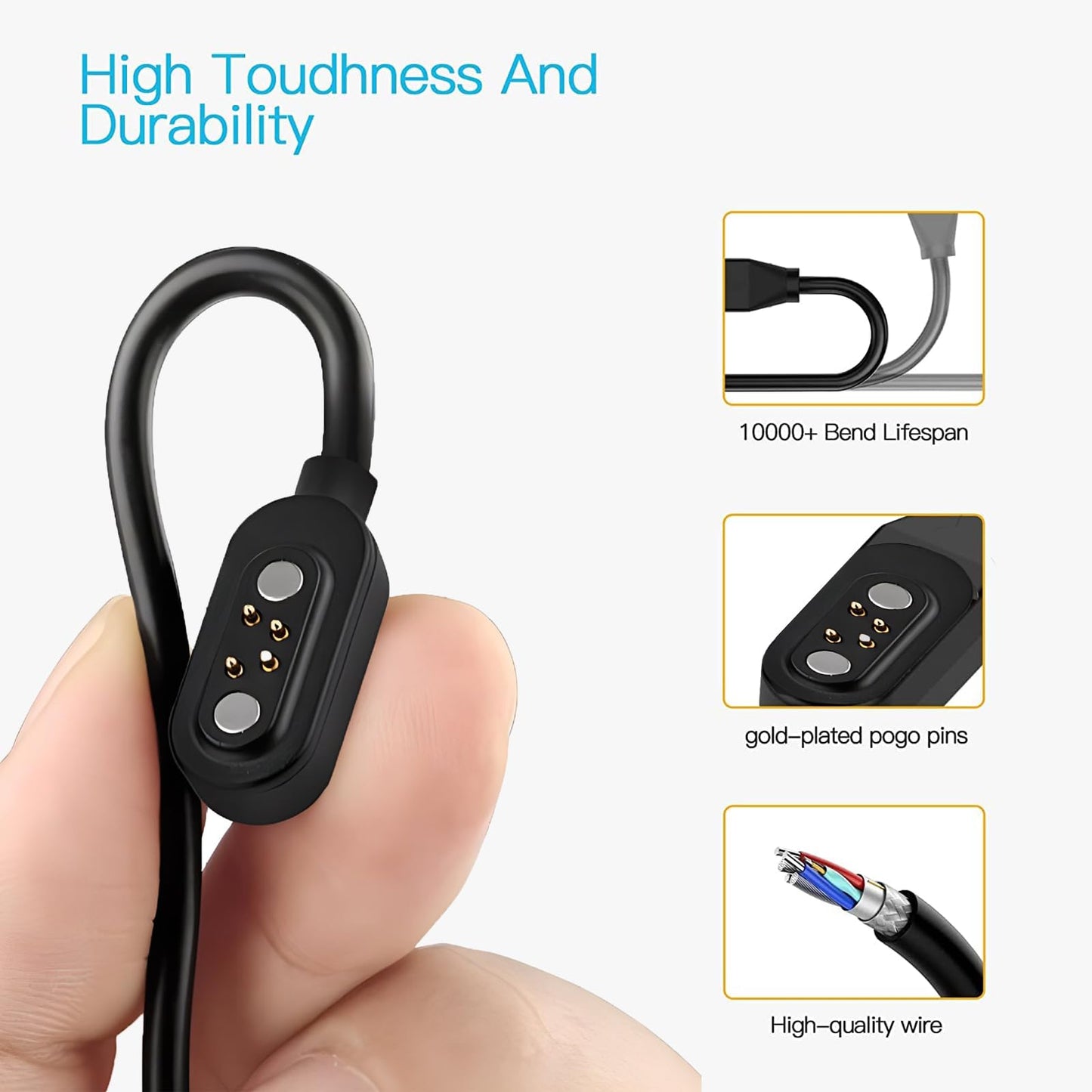 Lamshaw Compatible with RR Sports Air Conduction Headphones Charger, Magnetic Replacement Charging Compatible for RR Sports AC889 Air Conduction Headphones (2 Pack-Black+Black, for AC889)
