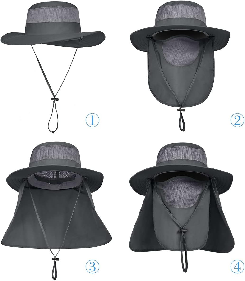 Skiennix Men's Outdoor Fishing Hat - UPF 50+ Sun Protection with Face Neck Flap | 3-Pack Set