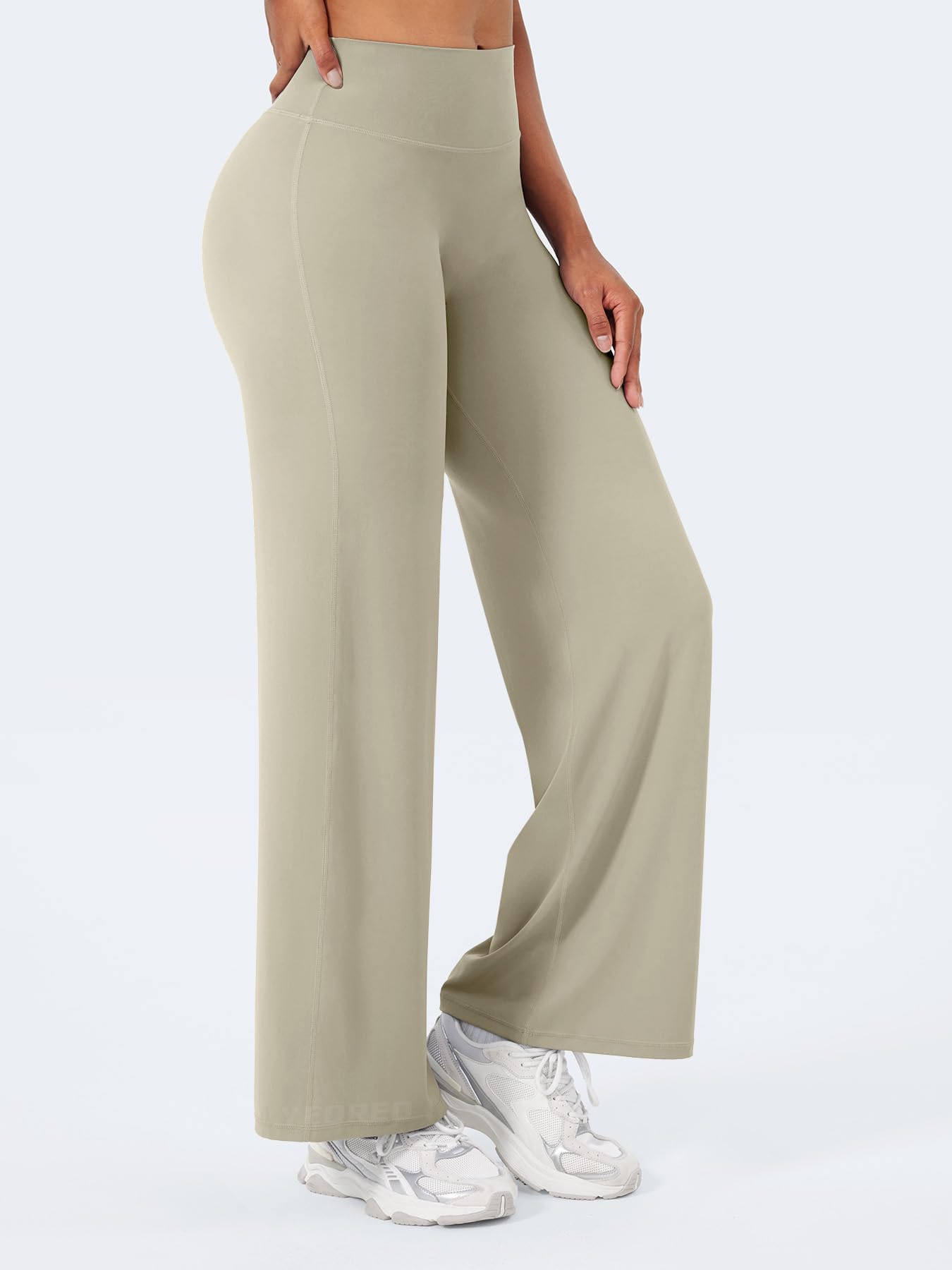 YEOREO Workout Womens Straight Leggings 29" Eddiy Yoga Pants Light Sand M