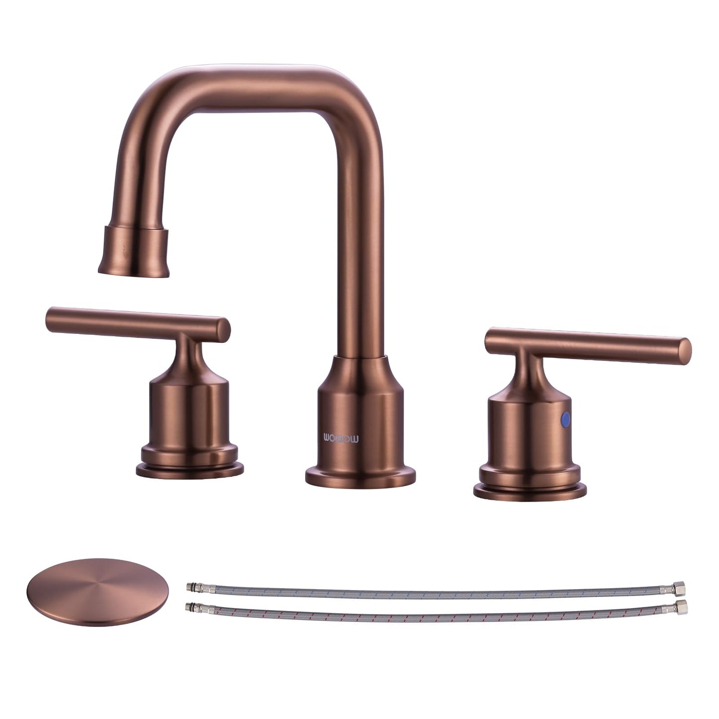 WOWOW Widespread Bathroom Faucet 3 Holes Bathroom Sink Faucet 2 Handle Vanity Faucet with Pop up Drain and Supply Lines Farmhouse Basin Tap 8 Inch Rose Gold