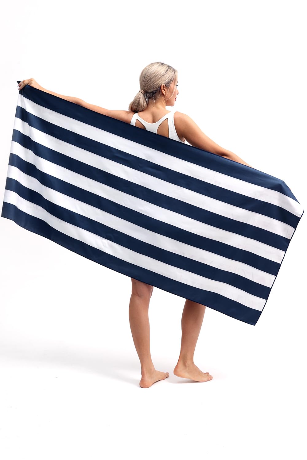 Eunzel 2 Pack Microfiber Beach Towel, Quick Dry Travel Towel Large Sand Free Towel for Beach, Camping, Swim Pool, Gym, Sports& Yoga 71"x32", Stripe Navy & Pink