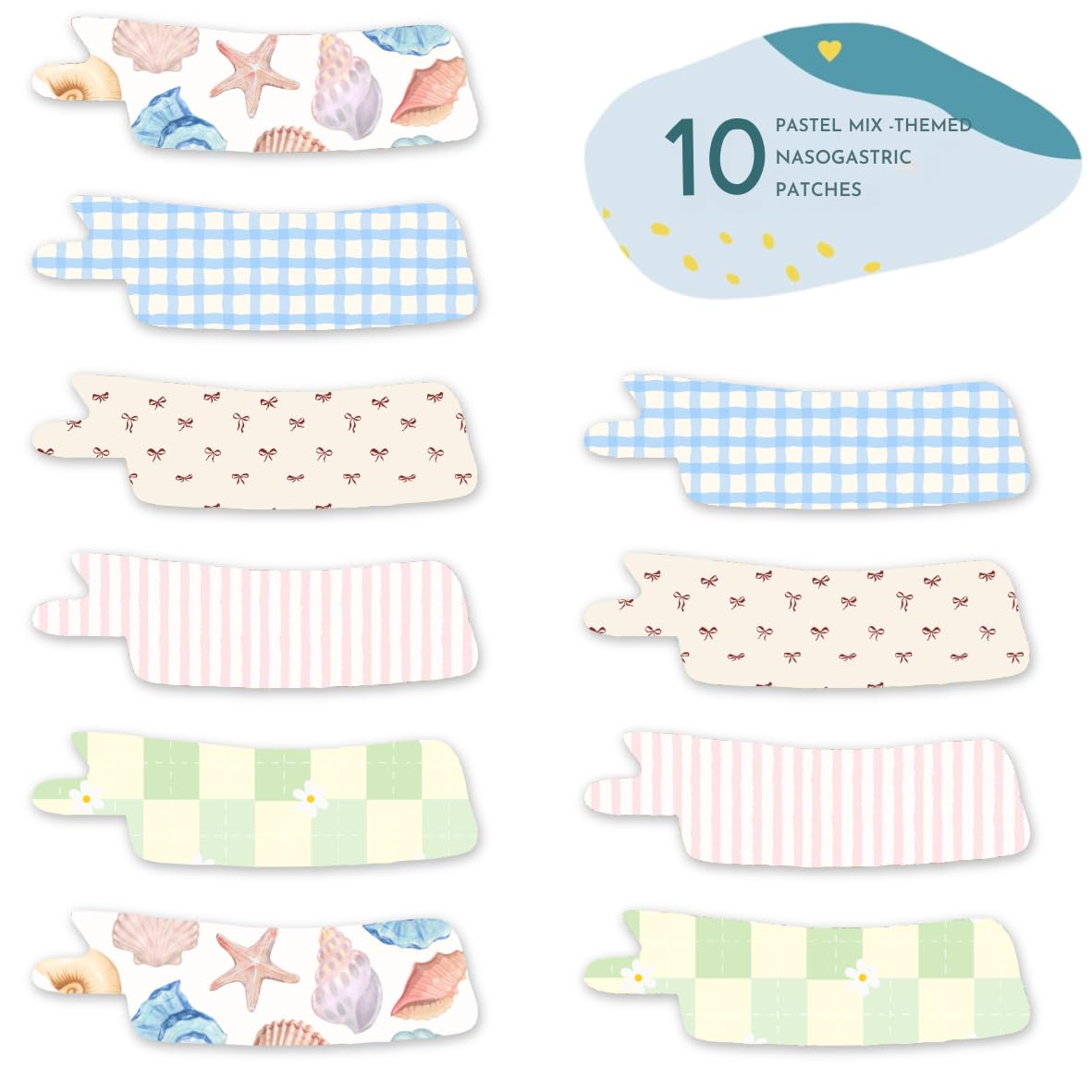 Nasogastric or Oxygen Tube precut Adhesive Tape Pastel Mix x 10 Pack. (Mix Pack)