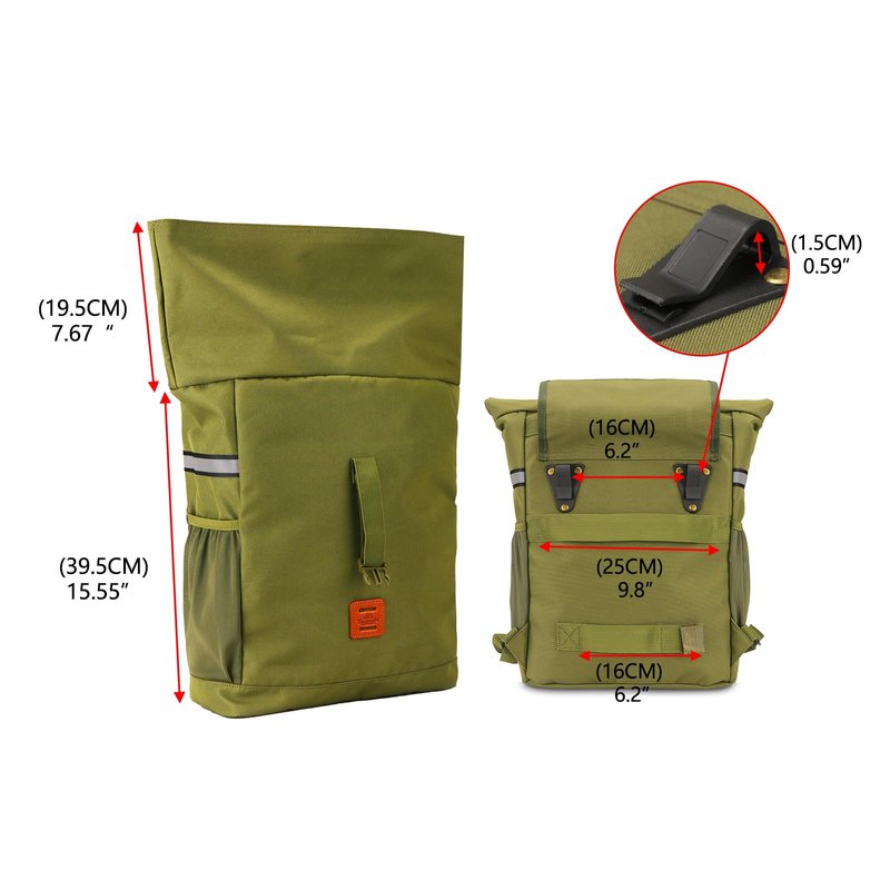 TOURBON Nylon Backpack Pannier Bike Rear Rack Bag Bicycle Saddlebag Cycling Accessories for Commuting Shopping Traveling