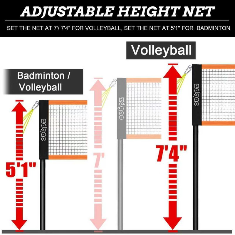 4-Way Volleyball and Badminton Net Combo Game Set - 20ft x20ft Adjustable Height Four Square Volleyball Game net for Backyard and Beach, Coming with Soft Volley Ball, Rubber Hammer with Carry Bag