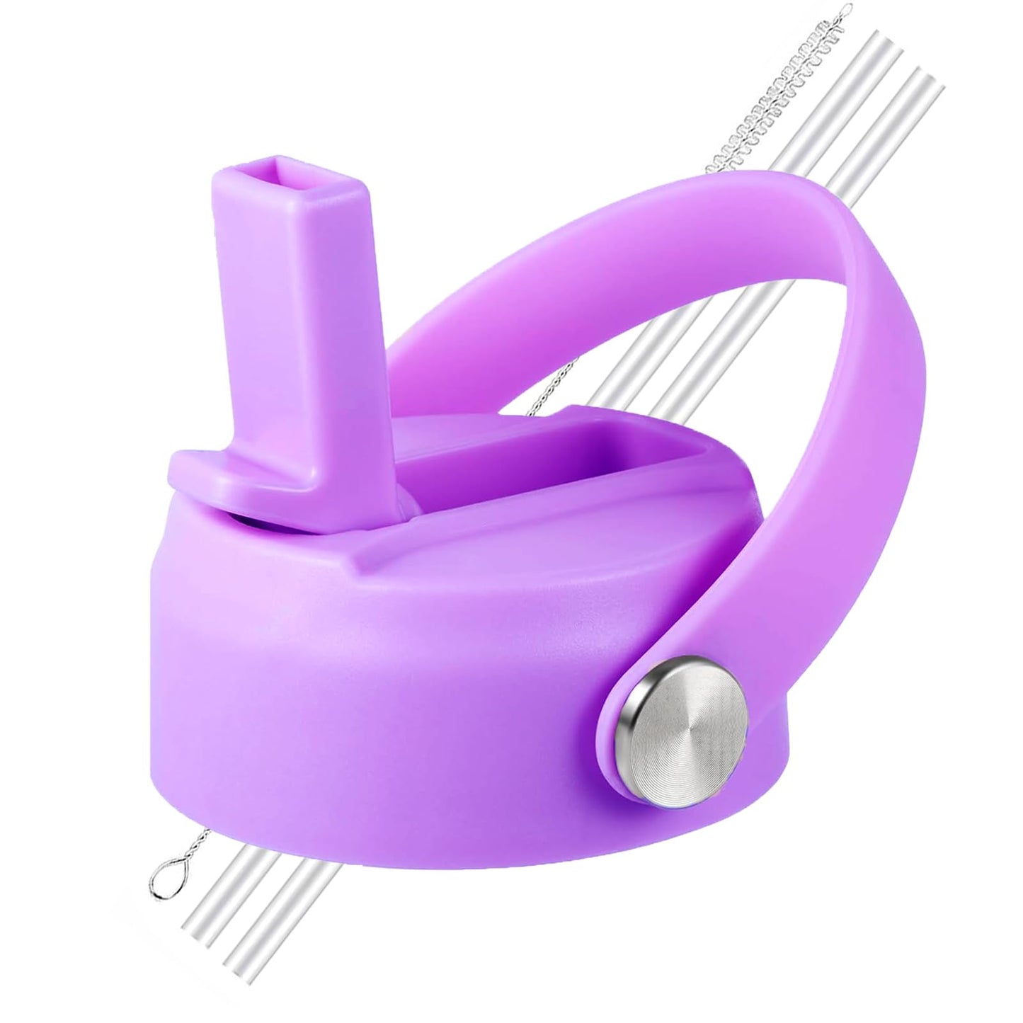 LLCJYYCY Lids with Straw for Hydroflask Wide Mouth 20 32 40 oz, Flex Straw Lid Fit for Hydro Flask Sports Water Bottles, Flexible Handle Replacement Lid Straws Cap Top Accessories (Light Purple)