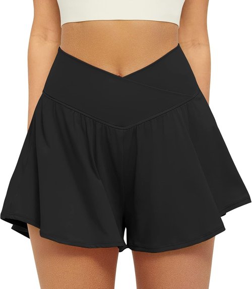 FireSwan Crossover Athletic Shorts - 2 in 1 Flowy Running Shorts with Pockets | Women's Spandex Tennis Skorts