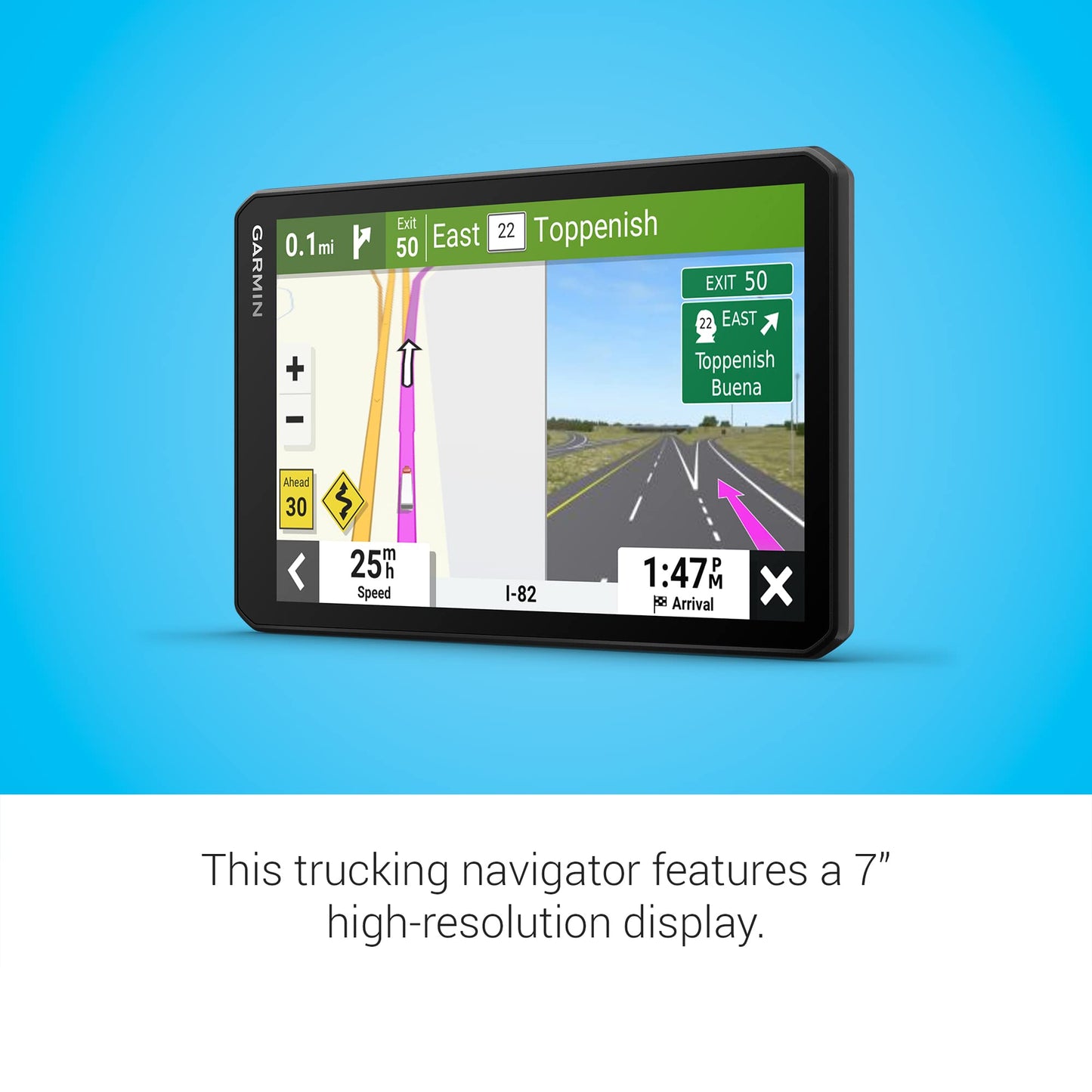 Garmin dezl OTR710, Large, Easy-to-Read 7 inch GPS Truck Navigator, Custom Routing, High-Resolution Birdseye Satellite Imagery, Directory of Trucking & Trailer Services (Renewed)