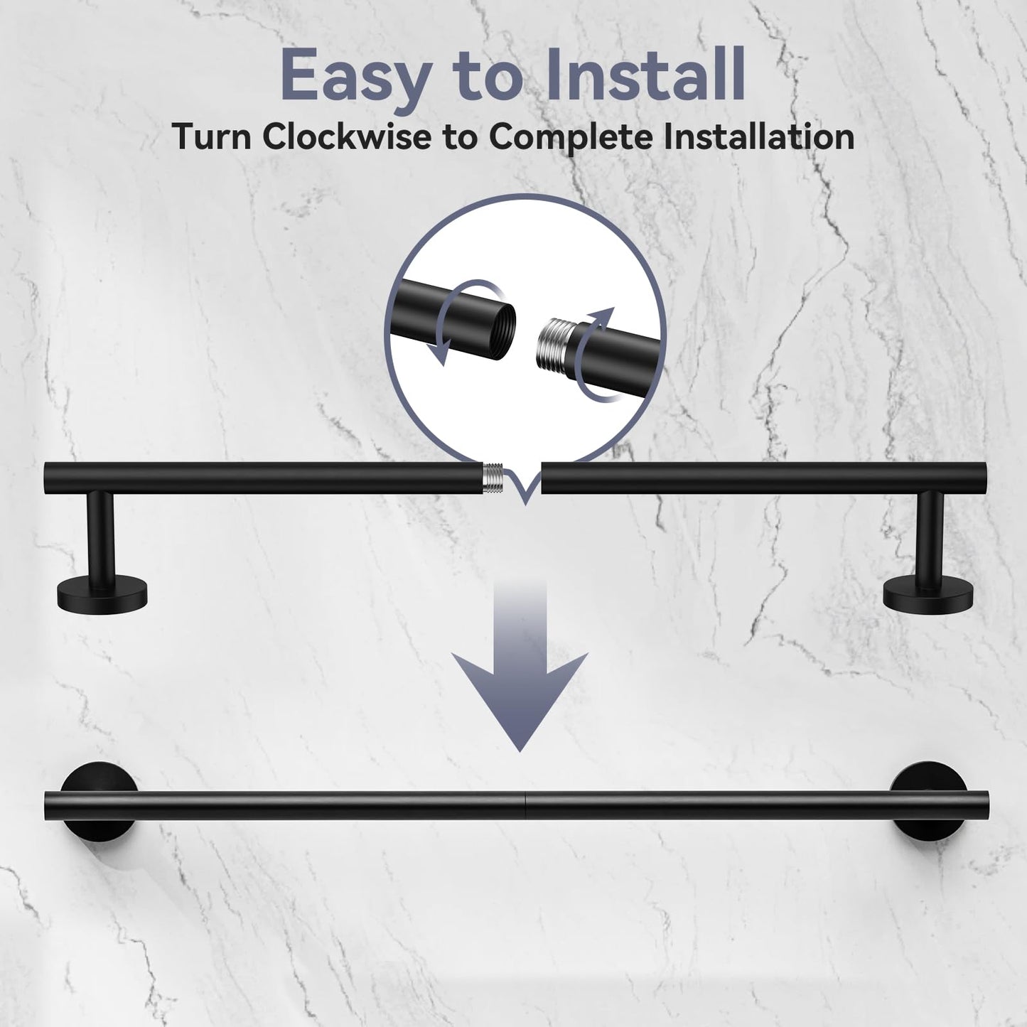 Bubxo Matte Black Towel Bar, 24 Inch Bathroom Towel Rack, Towel Holder Wall Mounted, Thicken SUS304 Stainless Steel Towel Rod Modern Home Decor (Total Length 26-Inch)