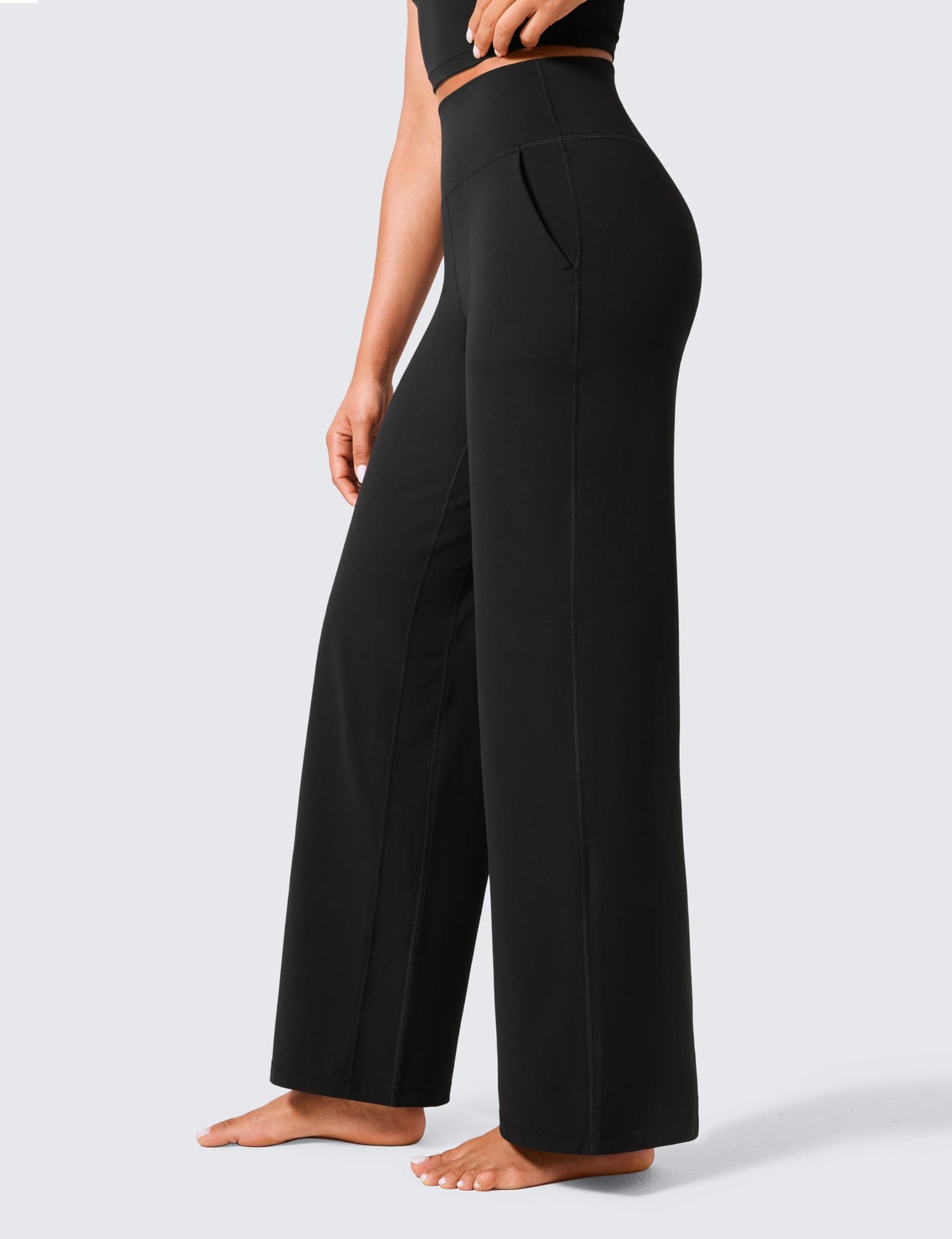 CRZ YOGA Womens Butterlift High Waisted Wide Leg Pants with Pockets 31" - Yoga Lounge Pants Buttery Soft Comfy Casual Black Large