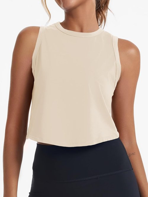 Fisoew Women's Workout Cropped Tank Top - Racerback Sleeveless Yoga Shirt | Comfortable Activewear