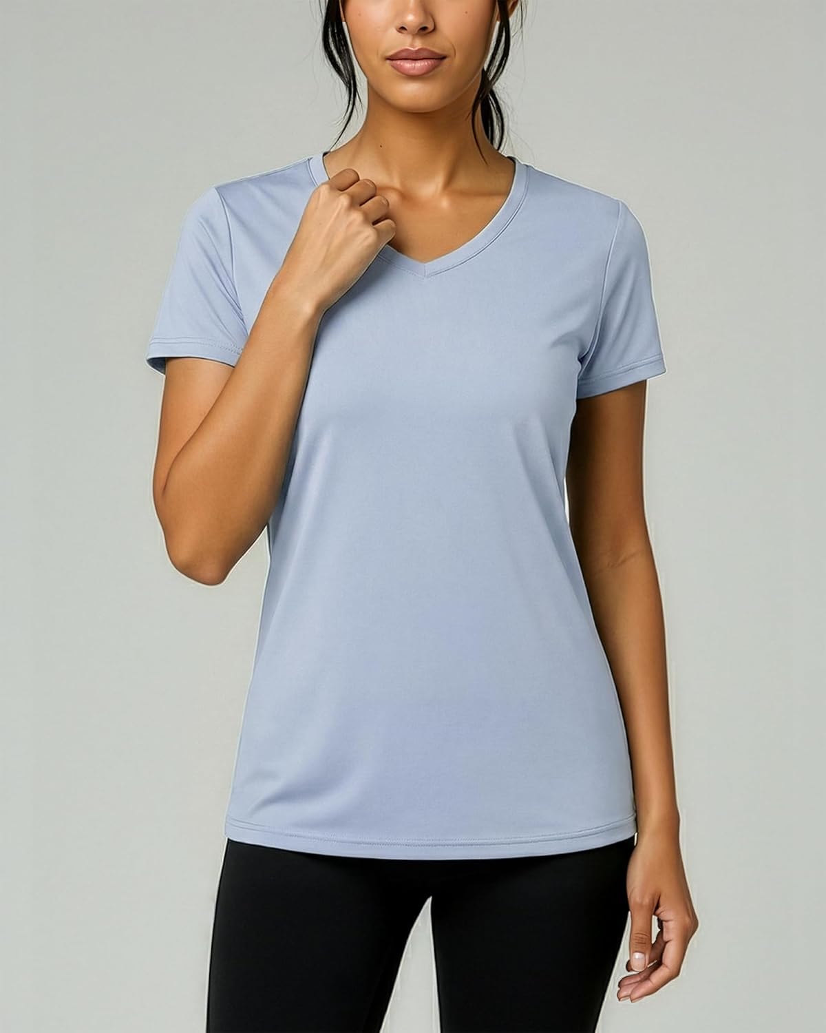 Real Essentials Women's Dry-Fit V-Neck Short Sleeve T-Shirt - 5 Pack Workout Yoga Tops | Plus Size Available