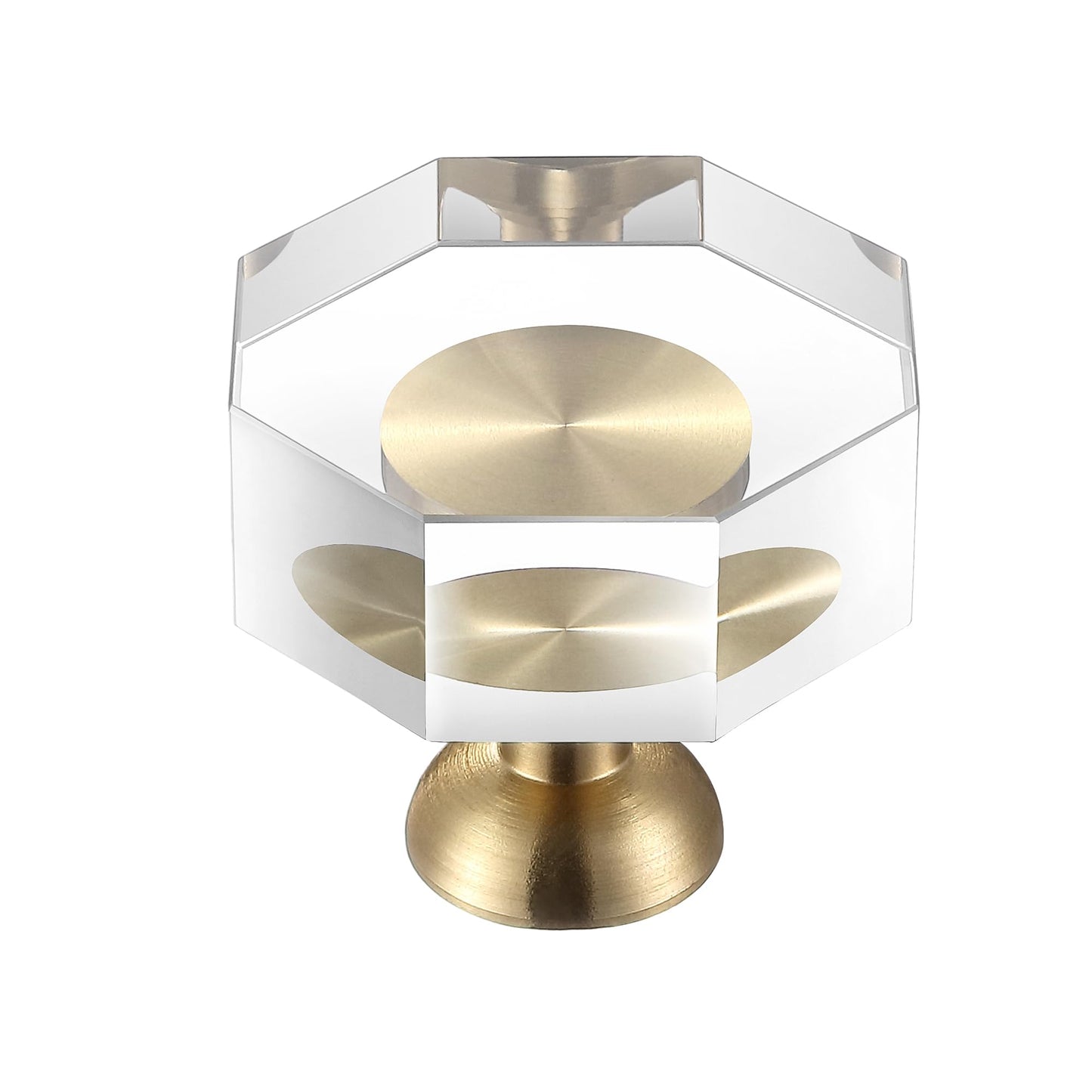 Guank 2-Pack 1-1/4-Inch Gold knob Dresser knobs White Cabinet Glass Crystal knobs Brass Drawer Polygonal Dresser Pulls, Drawer pulls