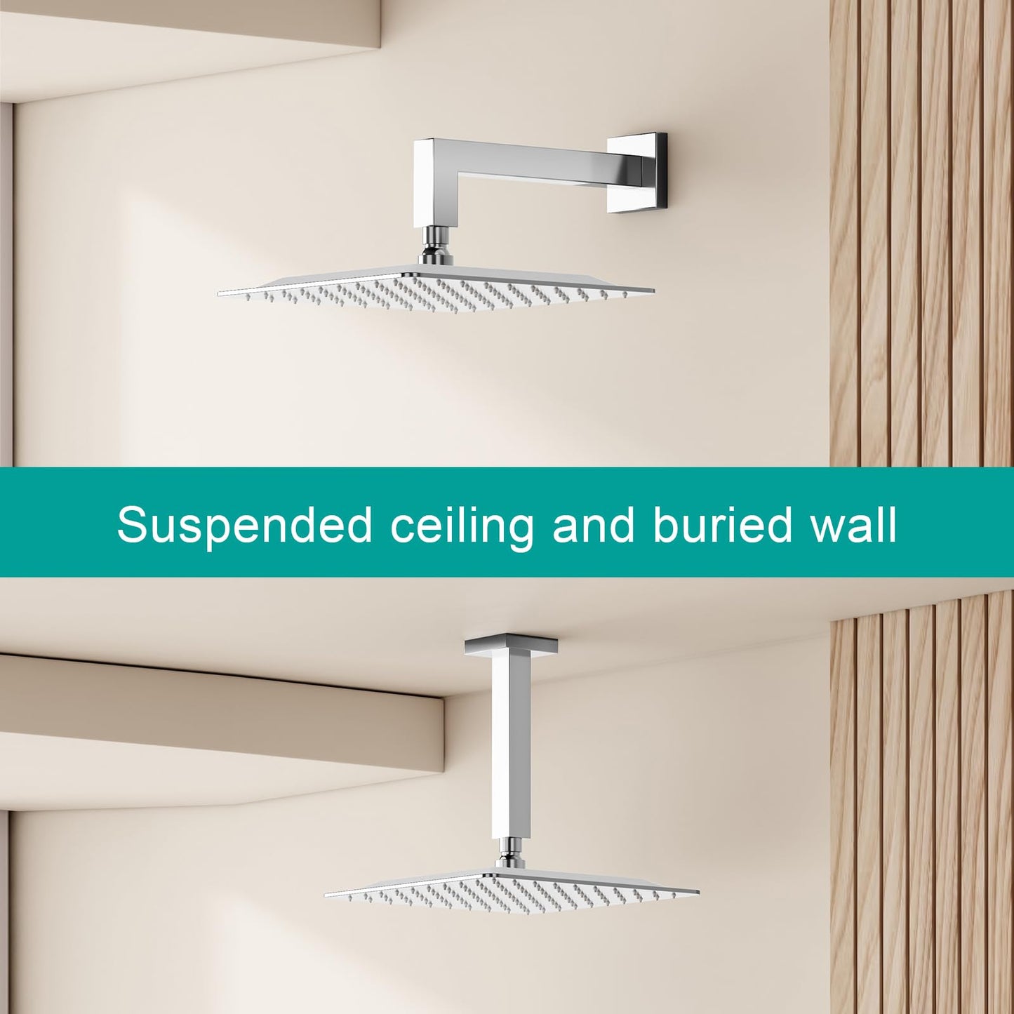 AULEEND Square Rain Shower Head, High Flow Stainless Steel,Work with any decorative style，All Metal Rainfall Shower Head (Chrome, 10)