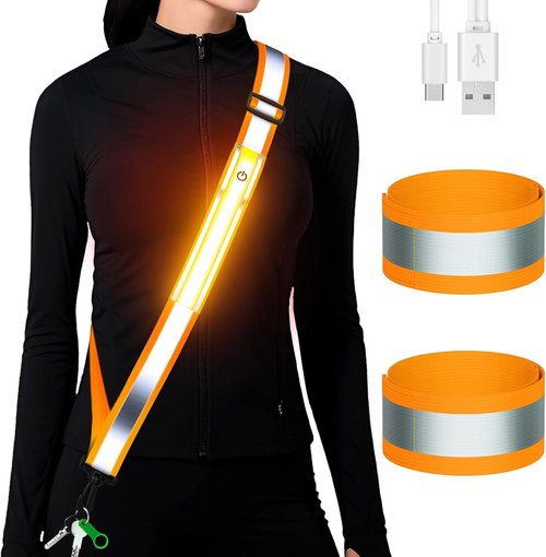 Fokia Kunbio LED Reflective Running Gear - High Visibility Adjustable Belt & Armband for Night Safety