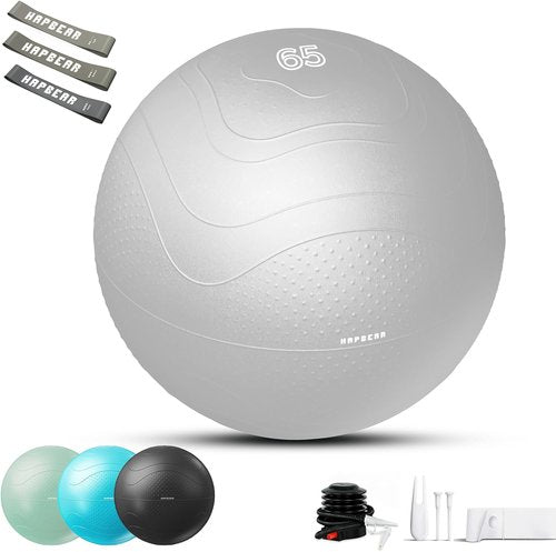 HAPBEAR Exercise Ball - Anti-Burst Yoga & Pilates Ball for Core Training | 22''/26''/30'' Sizes, Quick Pump & 3 Resistance Bands Included