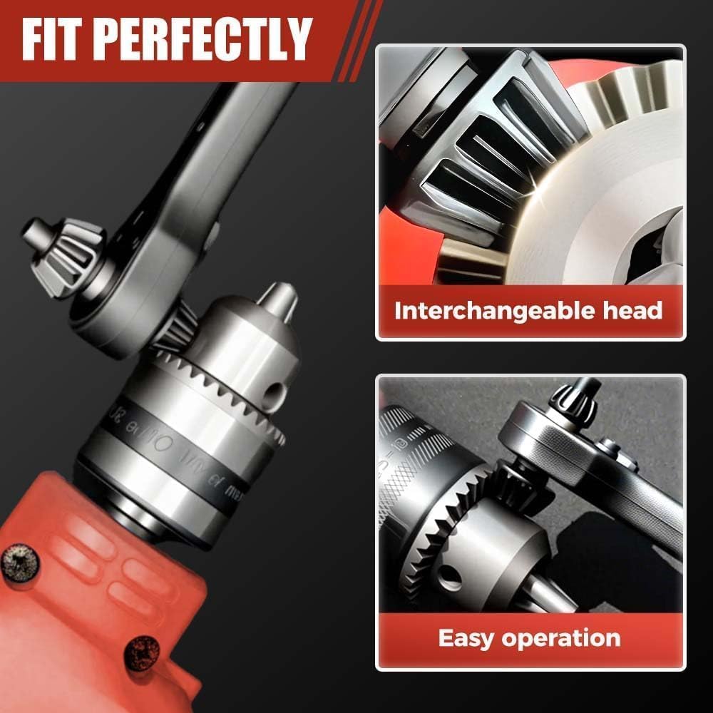 Zeamyhy 3 in 1 Drill Chuck Ratchet Wrench, Drill Press Chuck Key, Replacement Tool for Electric Drills & Power Tools with Extended Arm for Added Torque (All Size)