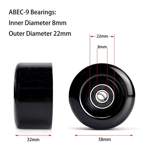 TOBWOLF 8 Pack 58mm x 32mm, 82A Outdoor Quad Roller Skating Wheels, PU Wear-Resistant Wheels Replacements Double-Row Roller Skates Accessories