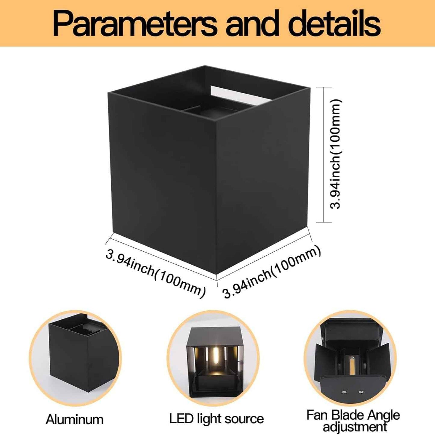 Mille Lucciole 12W 4Pack Outdoor Wall Lights Exterior/Interior,LED Black Outdoor Wall Sconces Light Fixtures Modern,IP65 Waterproof Square Aluminum Wall Lamps, Up and Down Lights 6500K Cold Lights