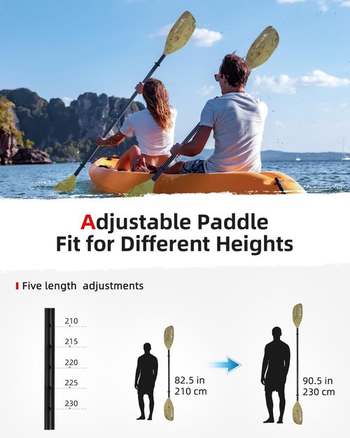 Abahub Adjustable Kayak Paddle - 210-250 cm Floating Oars for Boating & Canoeing - Black