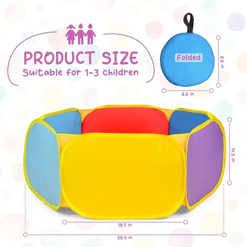 Eocolz Kids Ball Pit - Large Pop-Up Playhouse Tent for Toddlers | Includes Basketball Hoop & Zipper Storage Bag, Multicolor (1M)