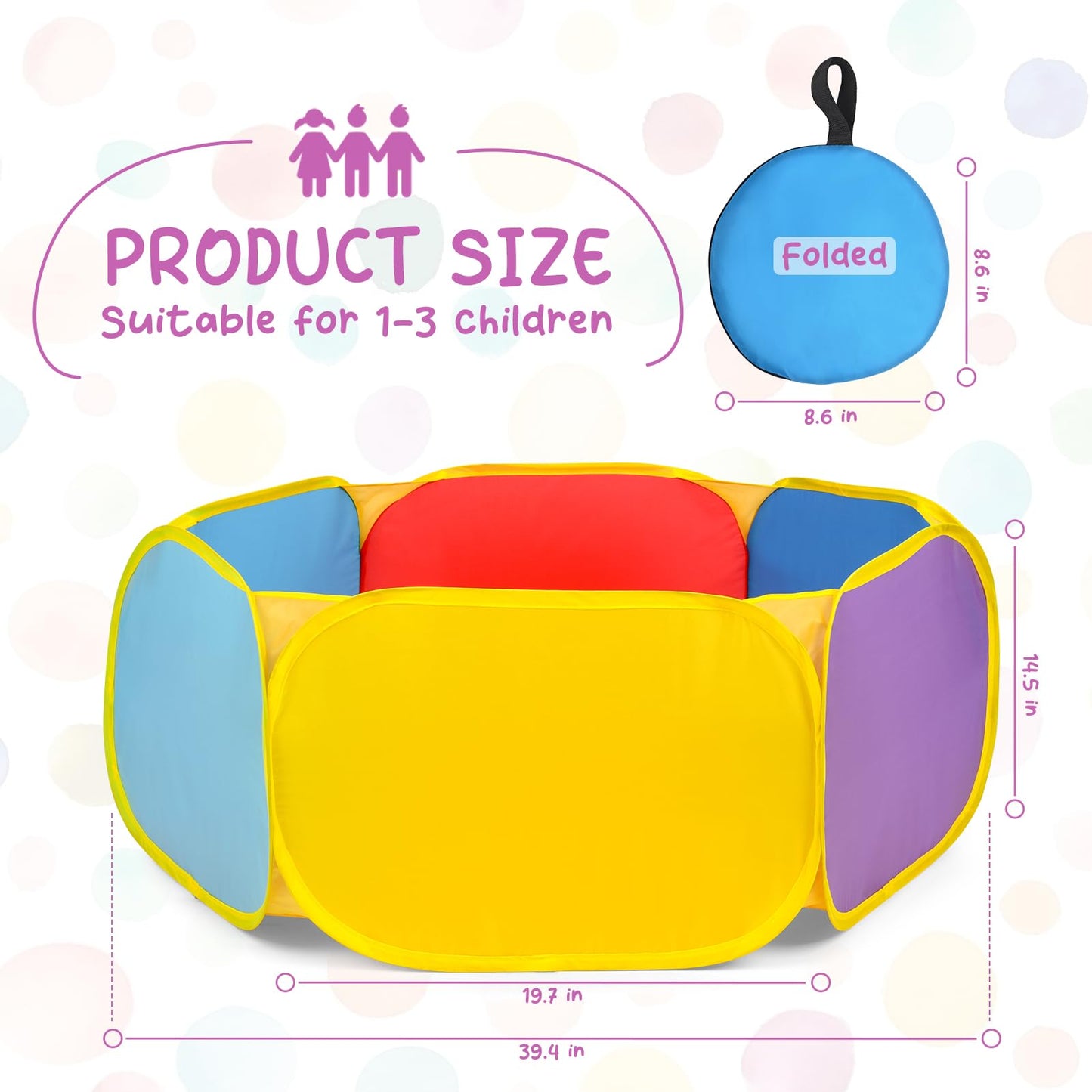 Eocolz Kids Ball Pit Large Pop Up Childrens Ball Pits Tent for Toddlers Playhouse Baby Crawl Playpen with Basketball Hoop and Zipper Storage Bag, Balls Not Included (1M Multicolor)