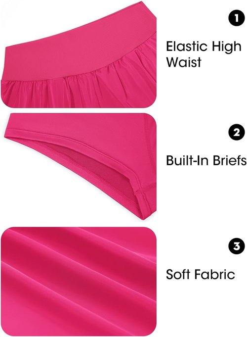 Fisoew Women's Running Shorts - High Waisted 2-in-1 Elastic Gym & Yoga Biker Shorts | Loose Fit
