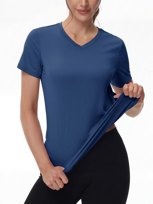 MAGCOMSEN Women's Athletic V-Neck Workout Top - Quick Dry, Moisture-Wicking, UPF 50+, Short Sleeve Gym Tee