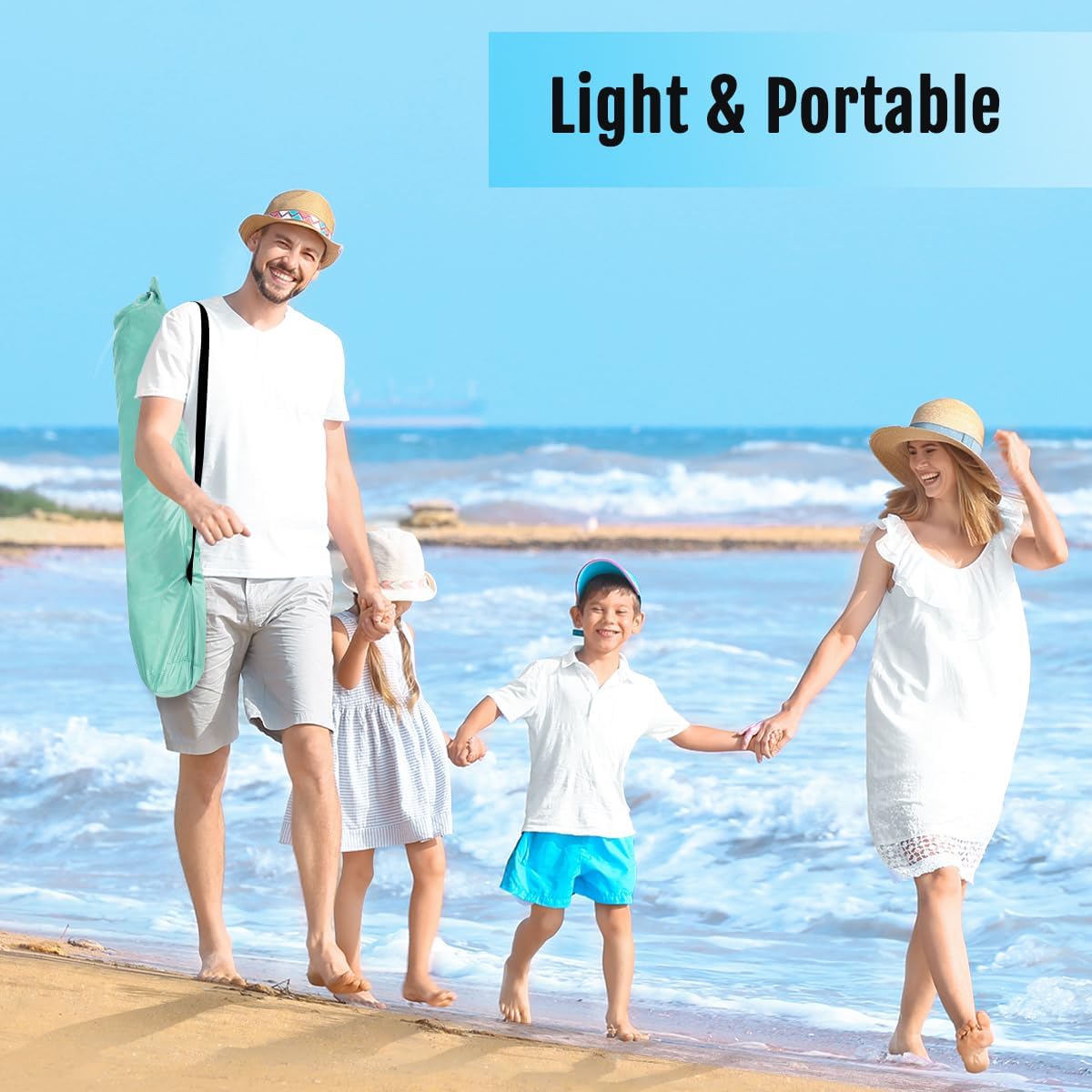 WhiteFang Deluxe Beach Tent - UV Protection Sun Shade Shelter for 3-6 People | Extendable Floor, 3 Windows, Carrying Bag Included