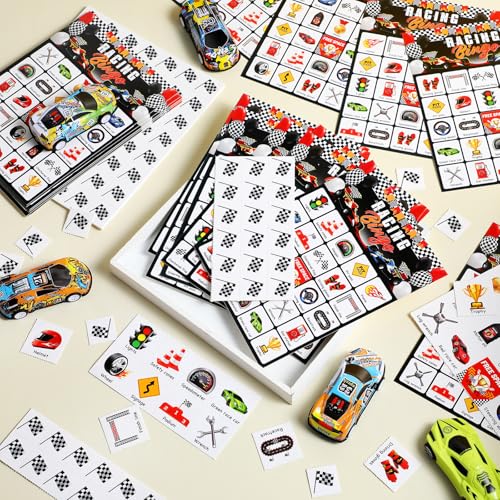 Shappy Race Car Bingo Game Set for Adults & Kids - 35 Pcs Racing Party Fun