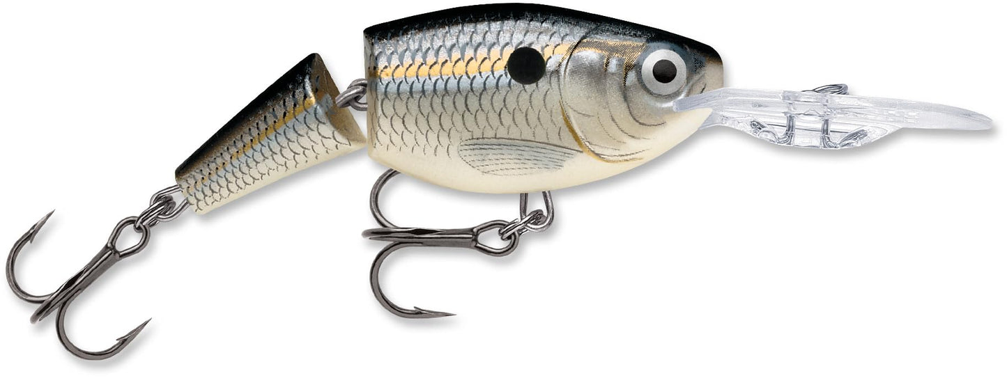 Rapala Jointed Shad Rap Crankbait, Jointed Hard Bait Lure, Bass Walleye Pike Fishing Lure, Wide Action, 2-3/4", Silver Shad