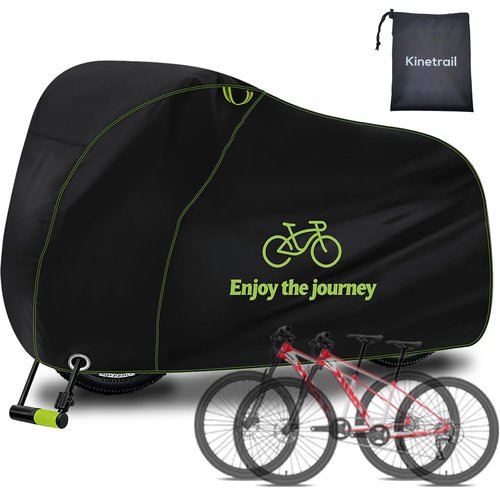 Kinetrail Bike Cover for 2 Bikes Waterproof Outdoor, Ebike Cover Rain Sun UV Dust Wind Proof, Bicycle Covers Outdoor Storage with Lock Hole for Electric Bike Mountain Road Bikes