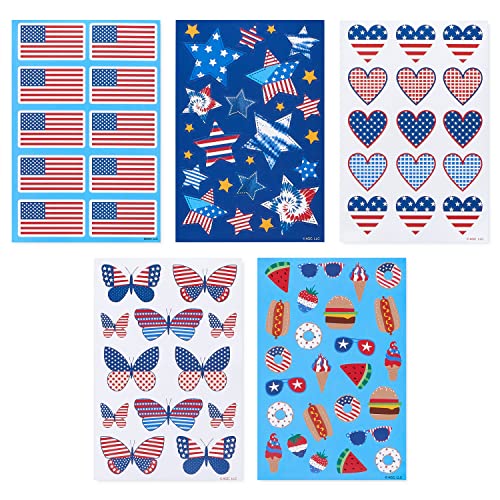 Patriotic Stickers Variety Pack - American Flag & Summer Treats - 20 Sheets - Memorial Day