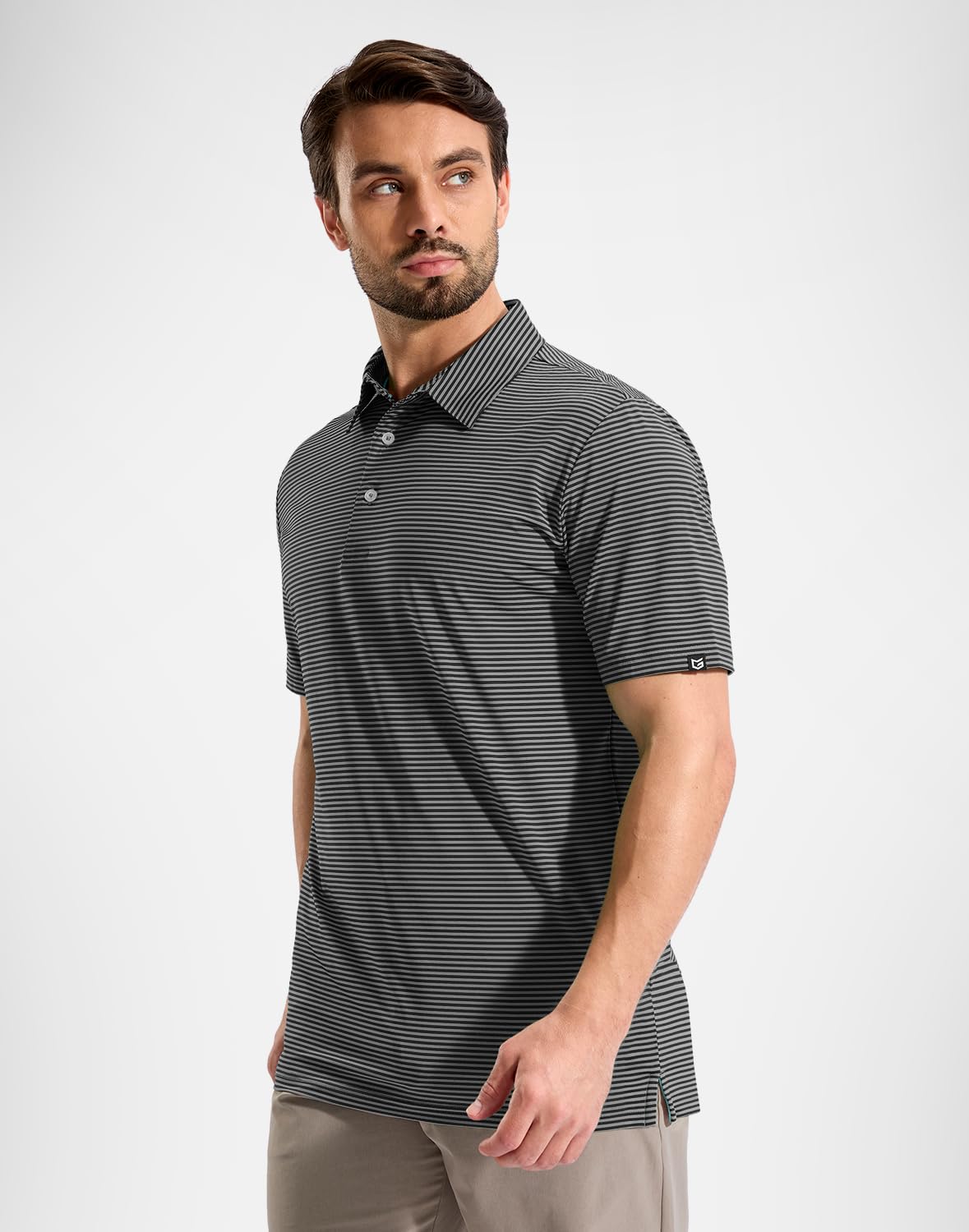 G Gradual Mens Golf Shirt Dry Fit Moisture Wicking Performance Short Sleeve Striped Polo Shirts for Men Dressy Casual (Black Stripe, L)