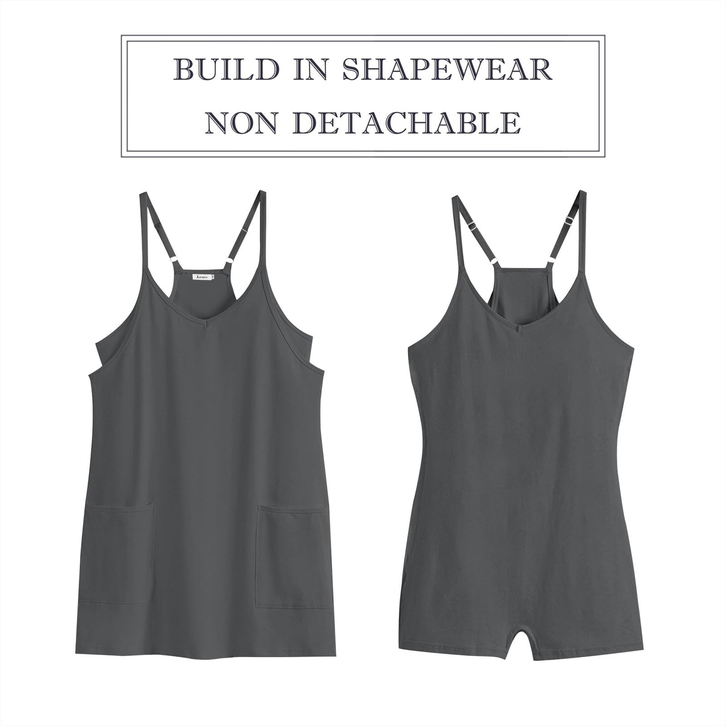 ANRABESS Women Athletic Dress Summer Tennis Workout Active Sports Mini Romper Dress Built in Shorts Travel Vacation Clothes Gray Small