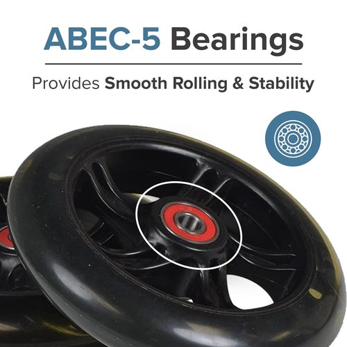 AlveyTech 125 mm Wheels for the Razor A3 Kick Scooter, Clear Wheel Black Hub (Set of 2)