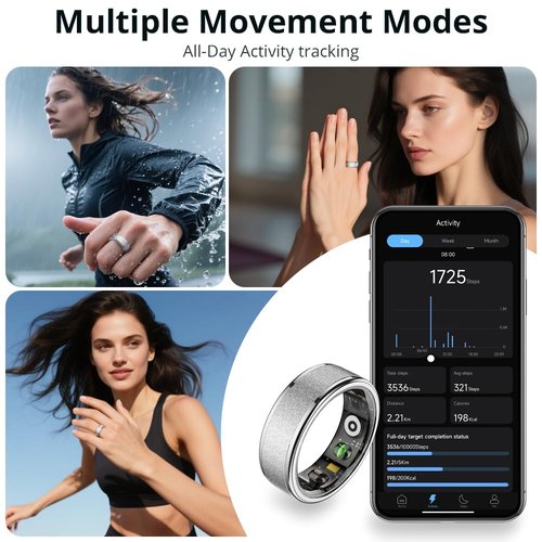 COLMI R10 Smart Ring, Smart Health Ring for Women, Features Heart Rate, Blood Oxygen, Sleep Monitoring, Pedometer, and Fitness Tracker, No Subscription Fee. (Silver, 8#)