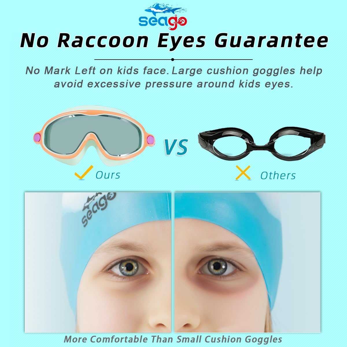 Seago Swim Goggles - Anti-Fog, Anti-UV, Wide View Design | 2 Pack for Kids Ages 3-14