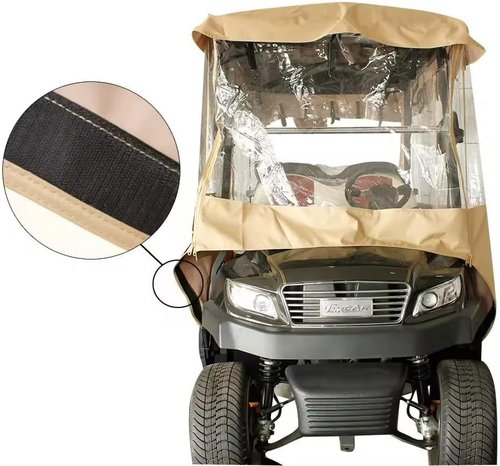 LOVE·FEEL Golf Cart Covers 4 Passenger, 300D High Duty Golf Cart Cover with 6 Zipper, 4-Side Transparent PVC Windows, for EZGO Yamaha Club Cart, with Storage Bag
