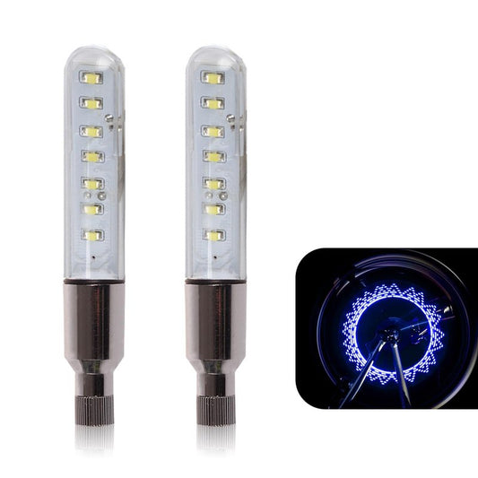 Arwrilt 2 PCS Led Bike Wheel Lights, Waterproof Bike Spoke Lights, Multi-Patterned Change Neon Flashing Lamp Bicycle Tire Valve Stem Light (Blue)
