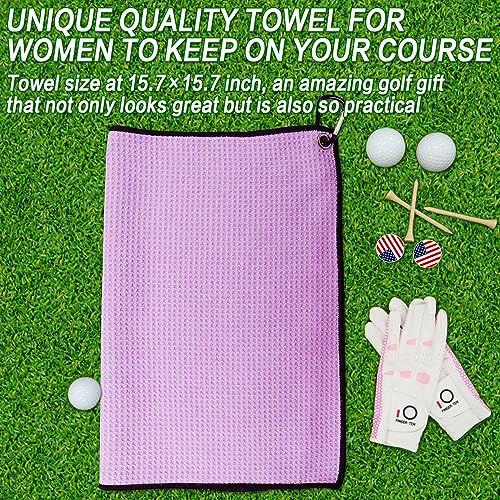 Golf Towel Set with Clip - 3 Pack in Black, Gray & Purple