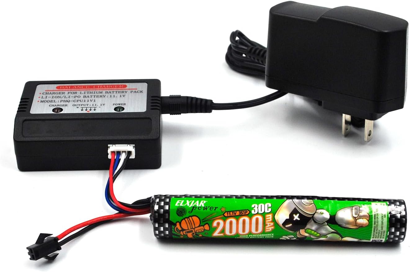 Skiennix 2-Pack High Power Rechargeable Li-ion Battery Pack - 11.1V 2000mAh 30C for RC Cars & Drones | SM-2P Plug & Charger Included