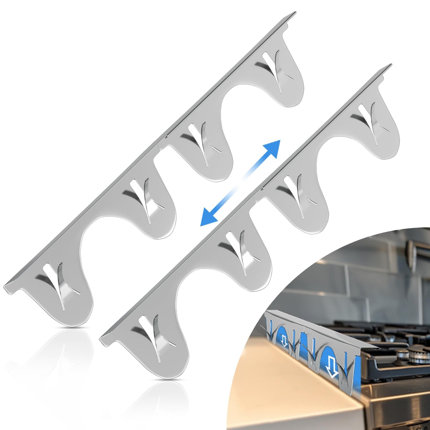 Stove Gap Covers Stainless Steel, 2 Pack, Stove Gap Filler, Stove Gap Guard, Range Trim Kit, Heat Resistant, Easy Clean, Retractable, Length 13.8” to 27.5”