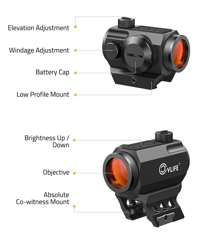 CVLIFE JackalHowl Red Dot Sight, 1x20mm 2 MOA Motion Awake Red Dot with 10 Brightness Settings, IPX7 Waterproof, Compact Optics with Absolute Co-Witness Mount