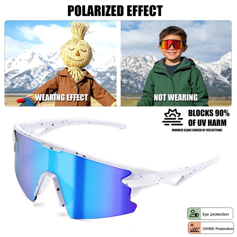 SQOQS Youth Baseball Sunglasses for Boys Girls Kids Sports Sun Glasses Softball Cycling UV400 Protection Ages 3-14