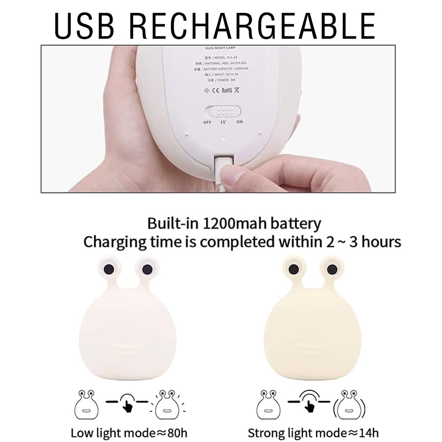 BOATHOG Slug Night Light,USB Rechargeable Animal Lamps Touch Control Timer and Dimmable for Breastfeeding, Cute Animal Bedside Lamp